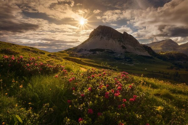 Hermoso paisaje montañas y prados de la bahía