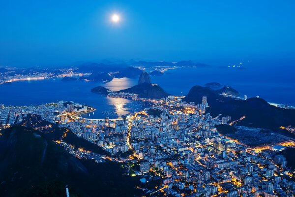 Brazil, city at night, beautiful sea