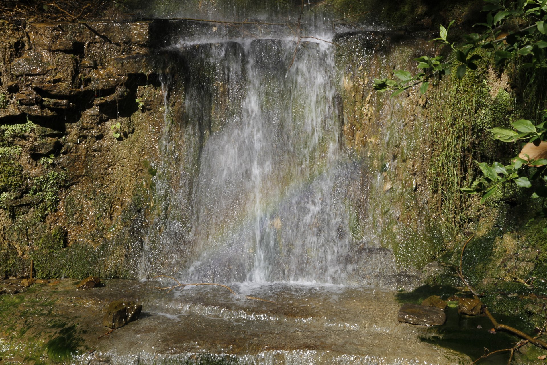 waterfall river rupit spain stones water spray rainbow