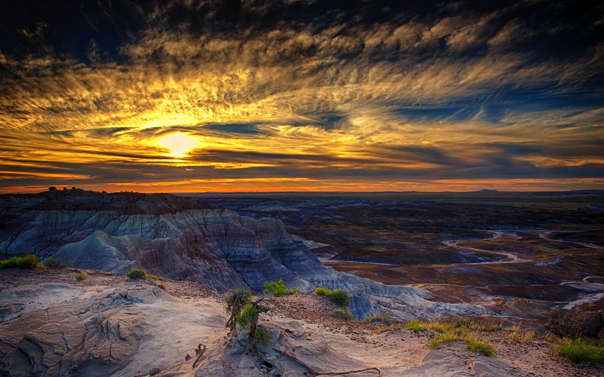 versteinerter forrest arizona sonnenuntergang landschaft