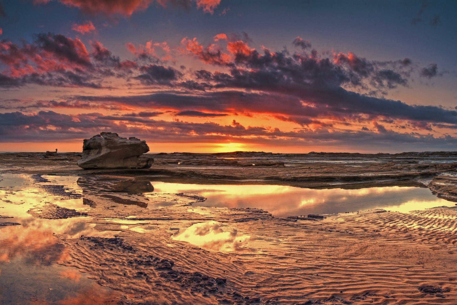 mer plage marée basse soir coucher de soleil