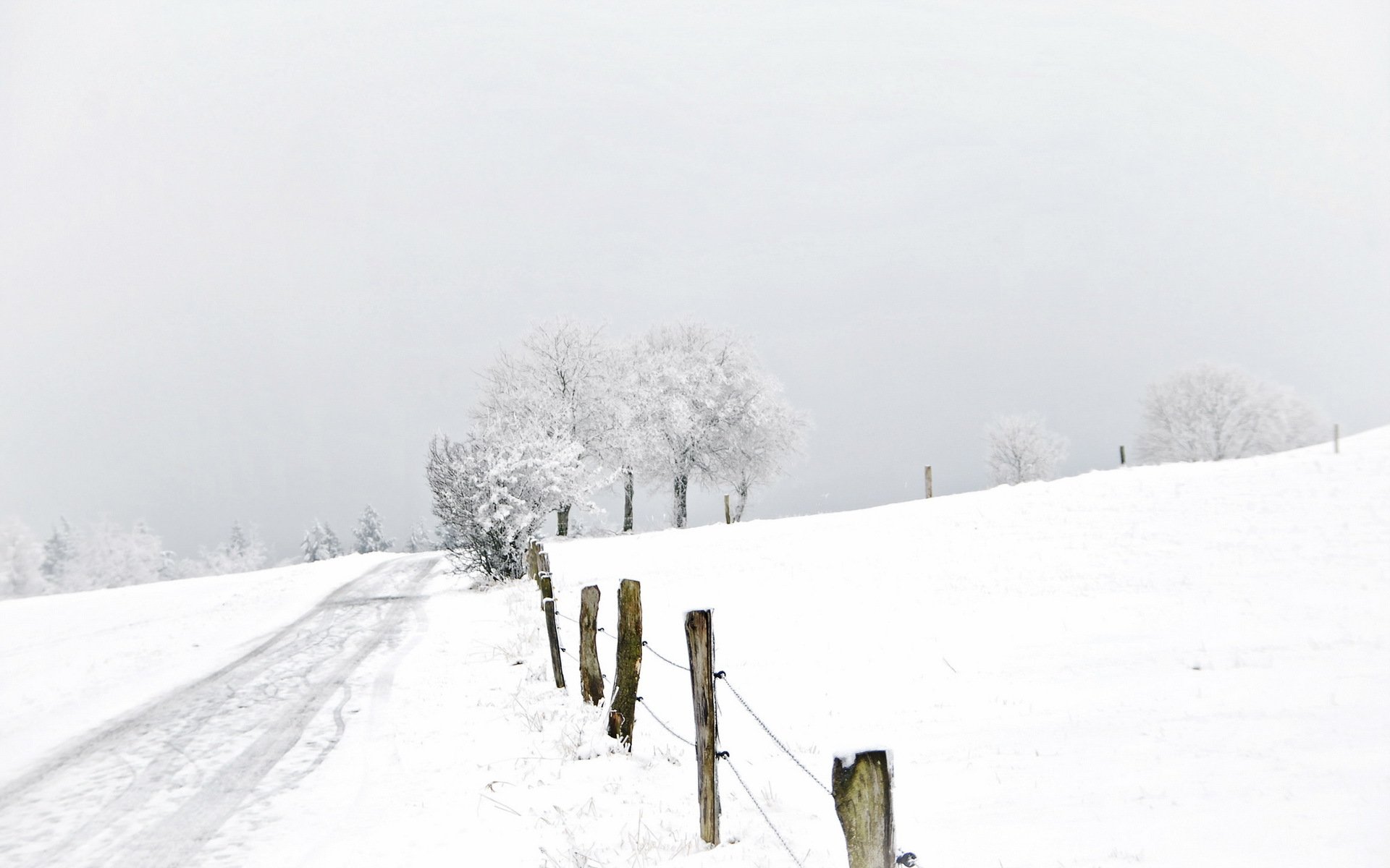 winter snow landscape road fence