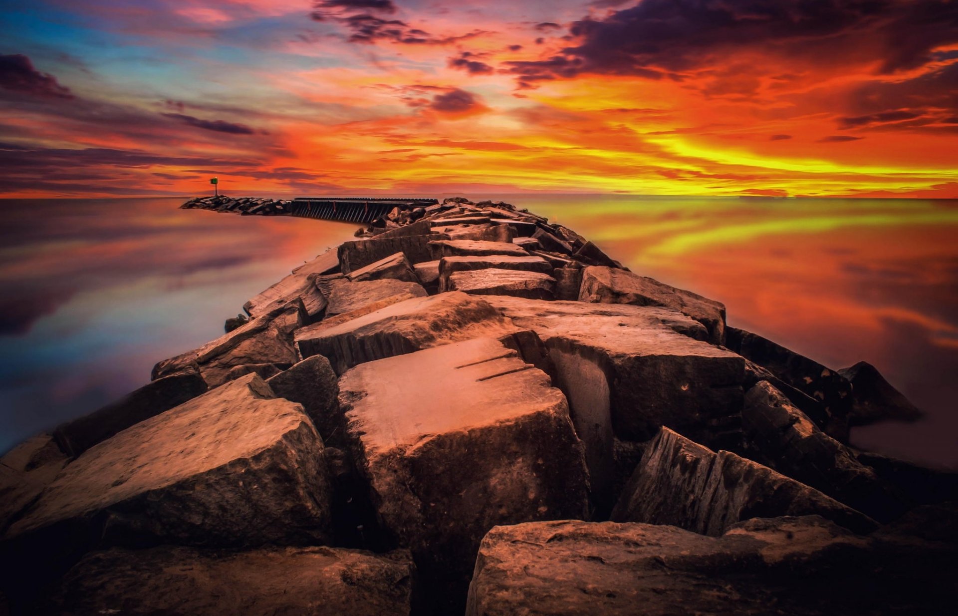 tones breakwater pier sea dawn landscape sky horizon