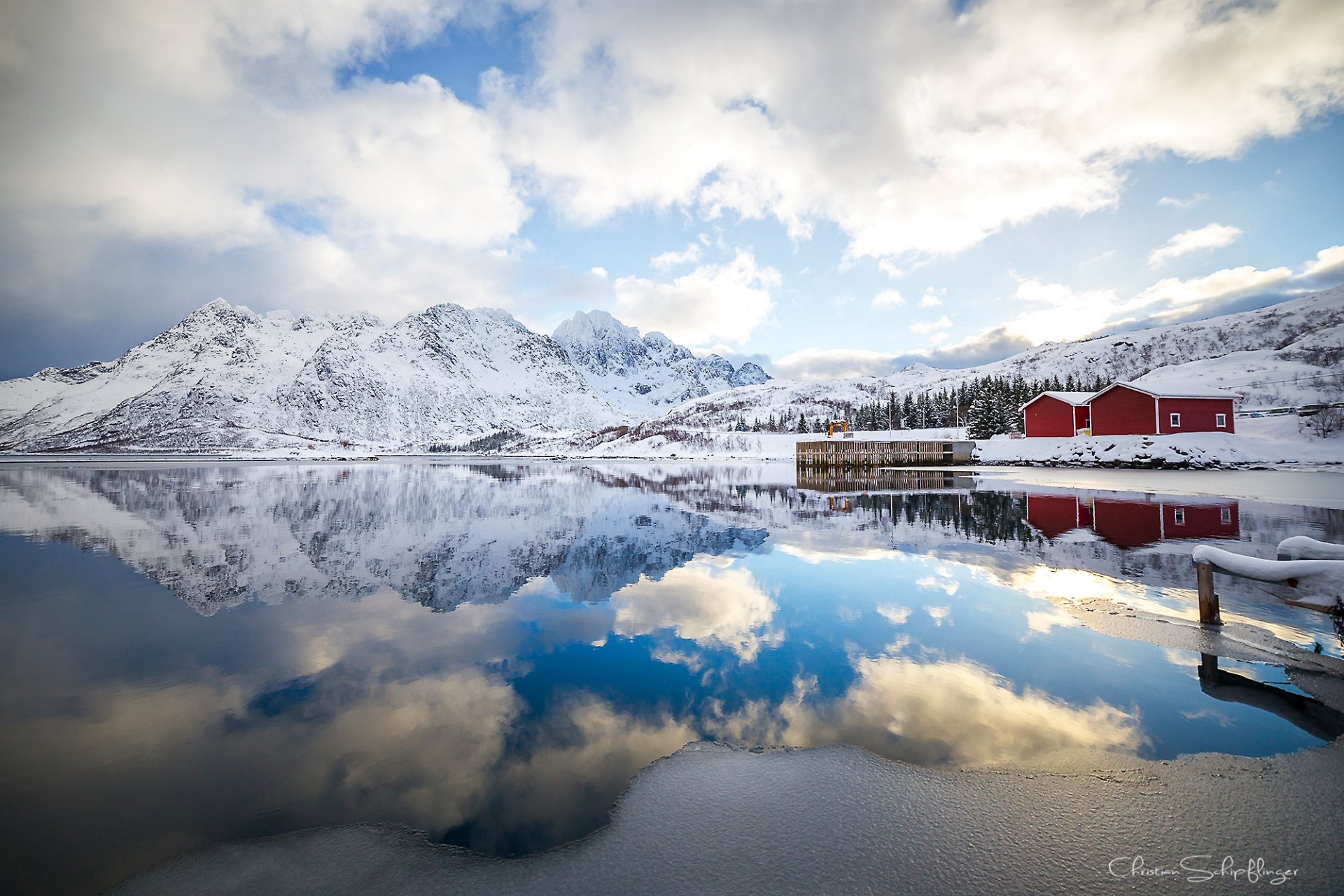 norway lofoten mountain morning clouds reflection