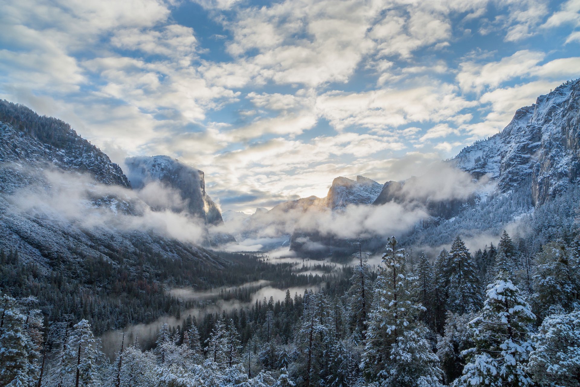 parco nazionale di yosemite california sierra nevada yosemite montagne valle inverno foresta nuvole