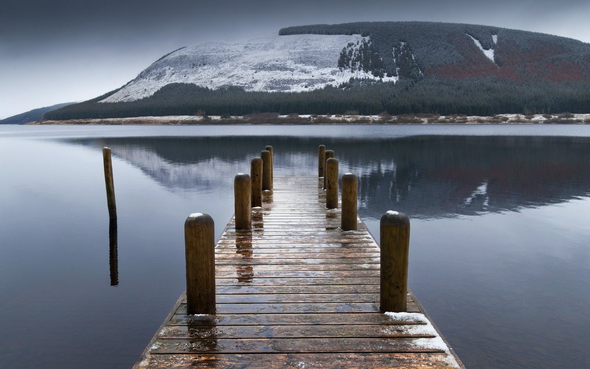 lake bridge mountain landscape