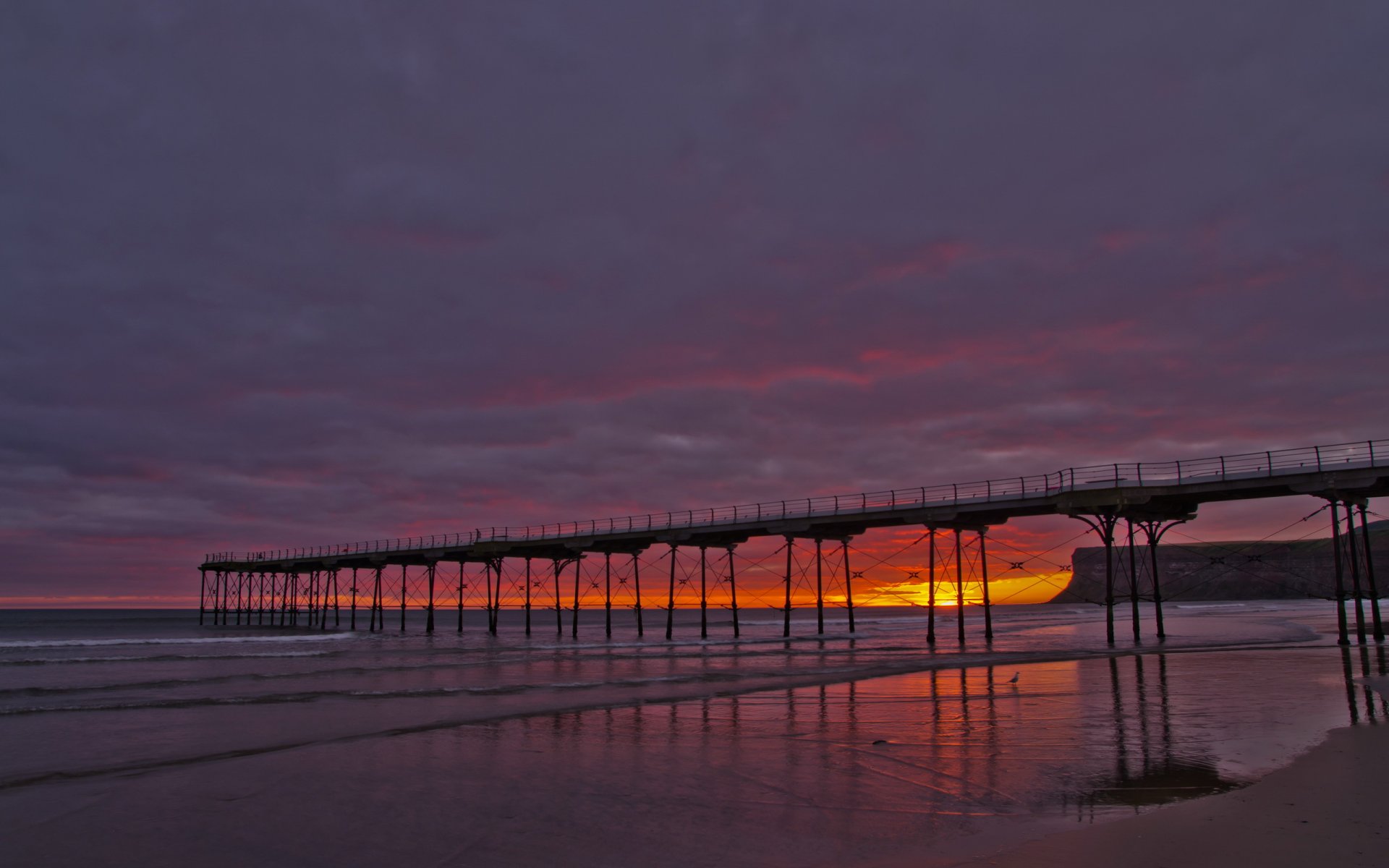 mar puesta de sol puente paisaje