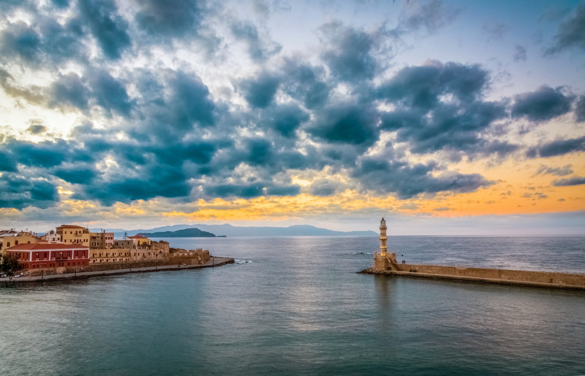 griechenland meer leuchtturm zuhause panorama wolken sonnenuntergang