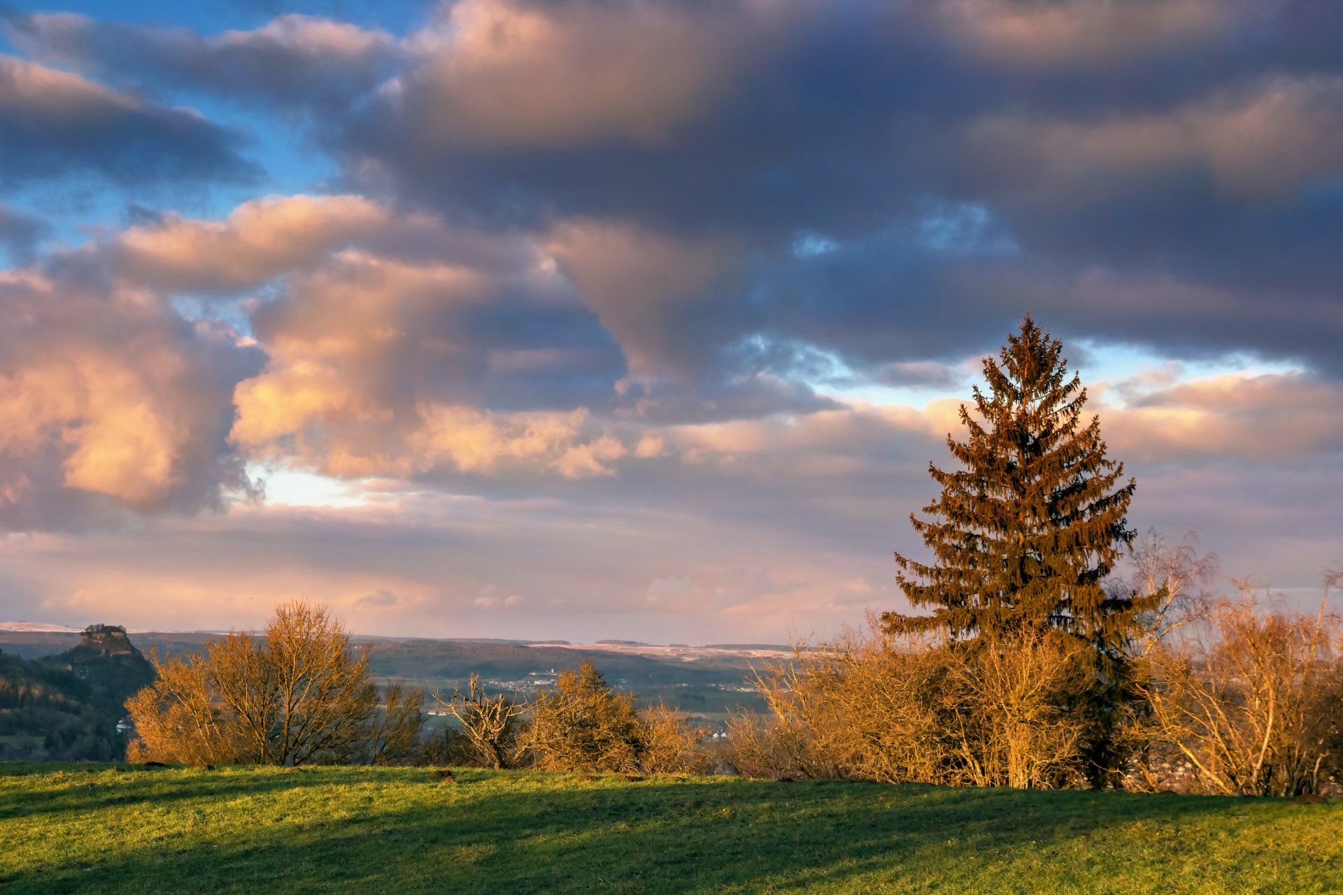 automne arbres champ ciel nuages