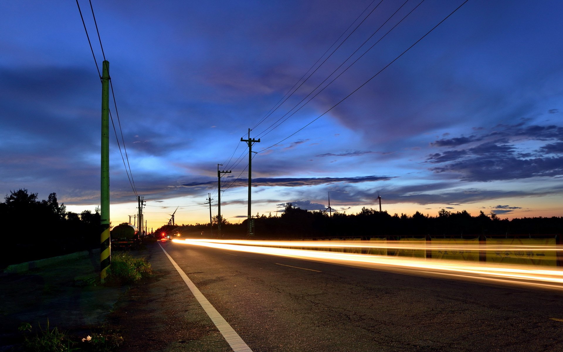 camino noche luz pista paisaje