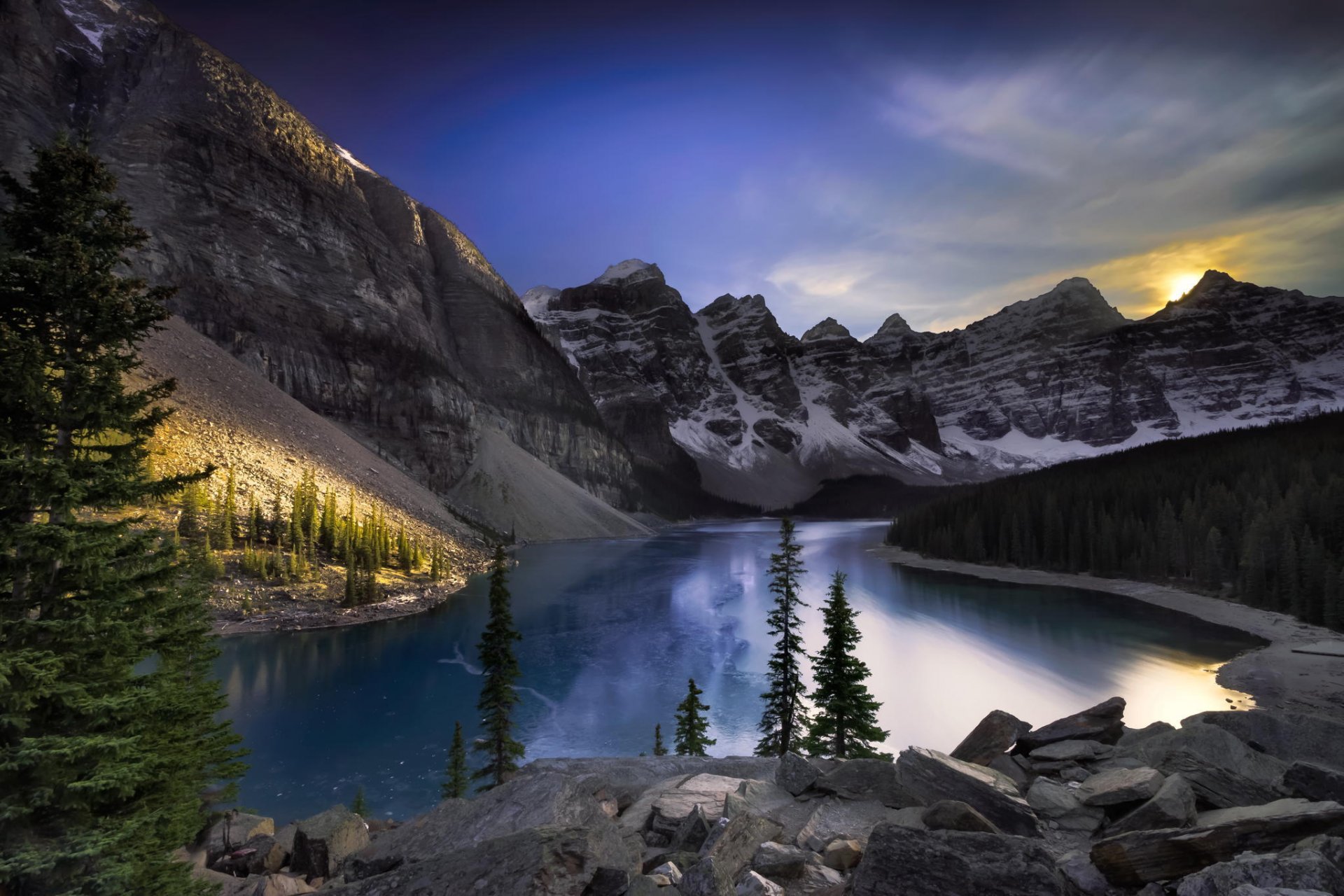 lake alberta canada mountain forest landscape