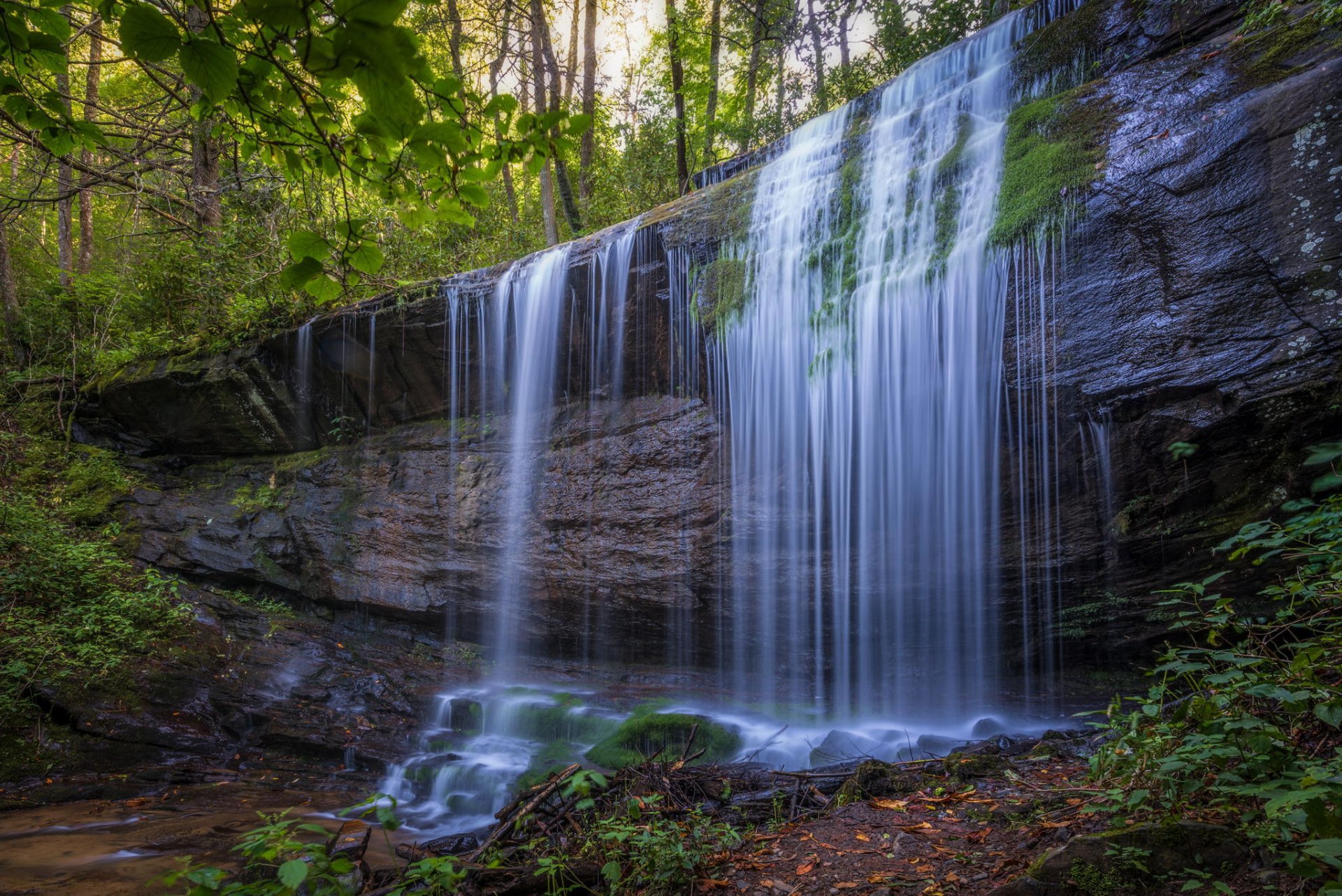 waterfall rock water forest nature