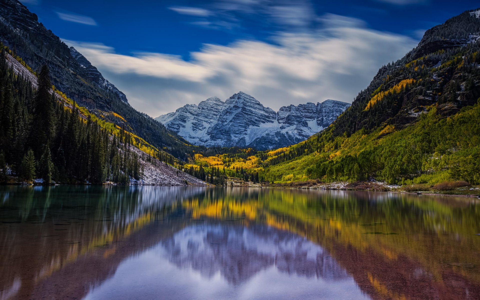 landscape mountain lake reflection forest autumn