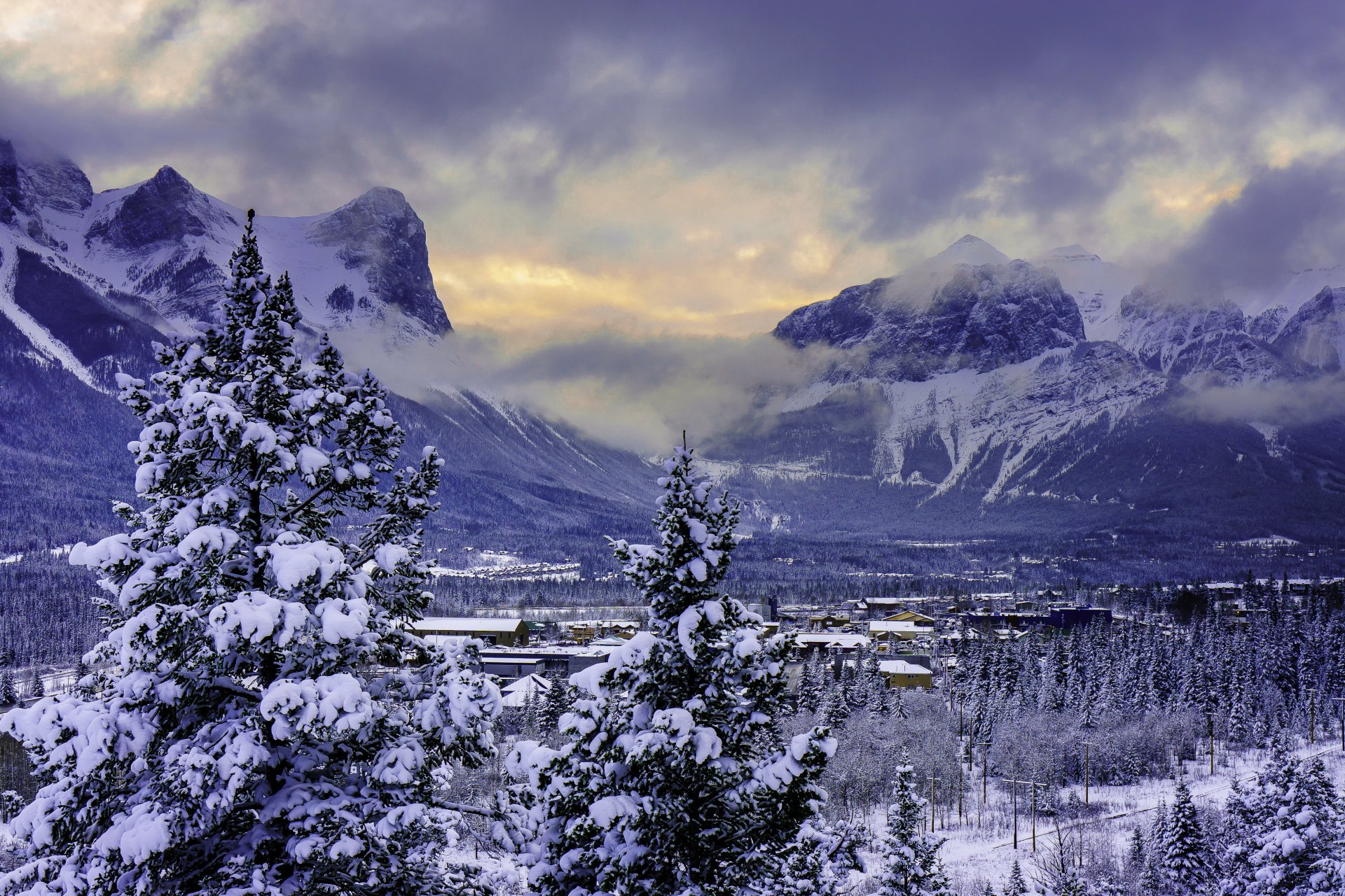 canada snow winter mountain valley canmore alberta banff national park