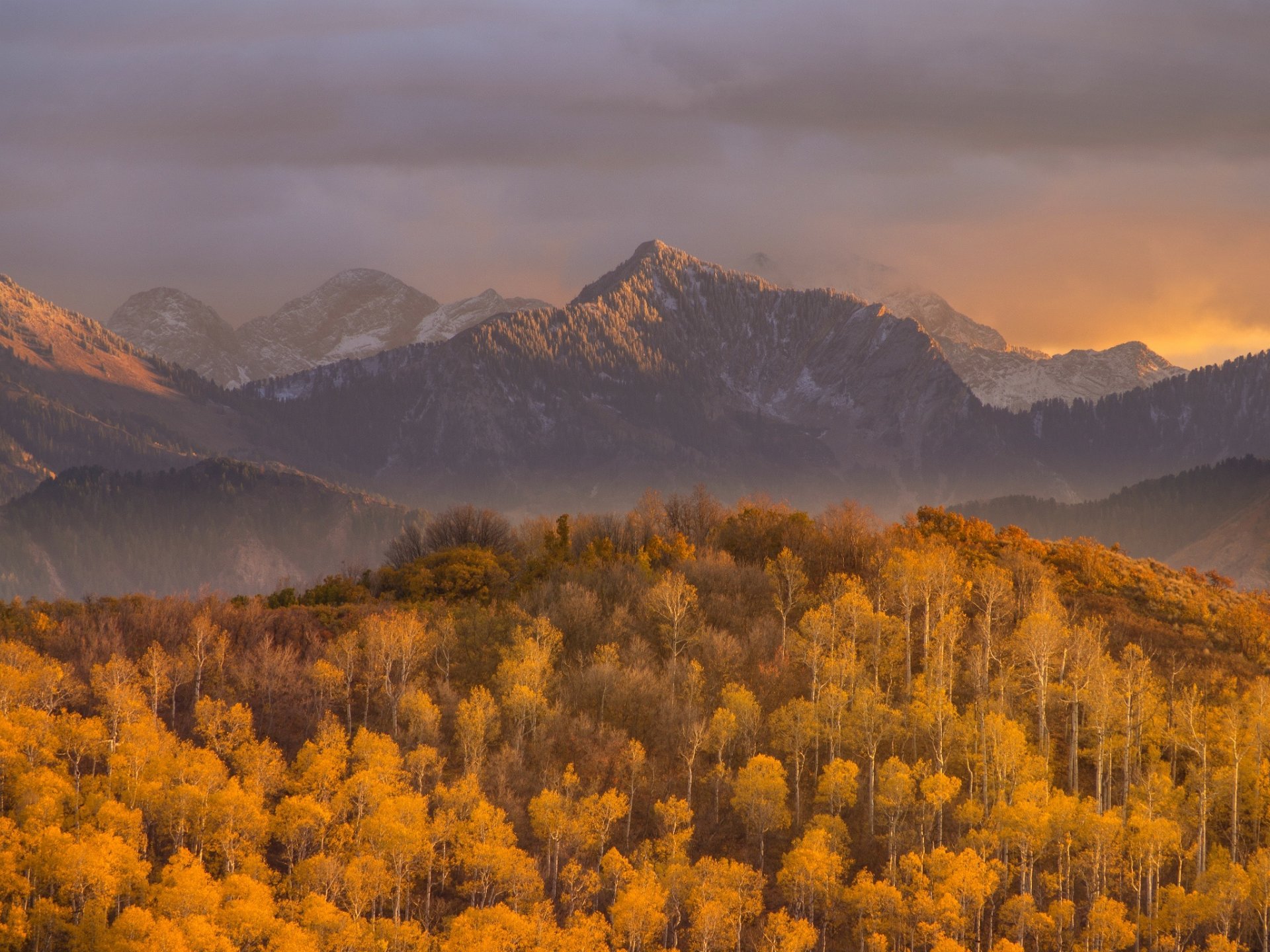 bosque montañas otoño puesta de sol naturaleza cielo nubes