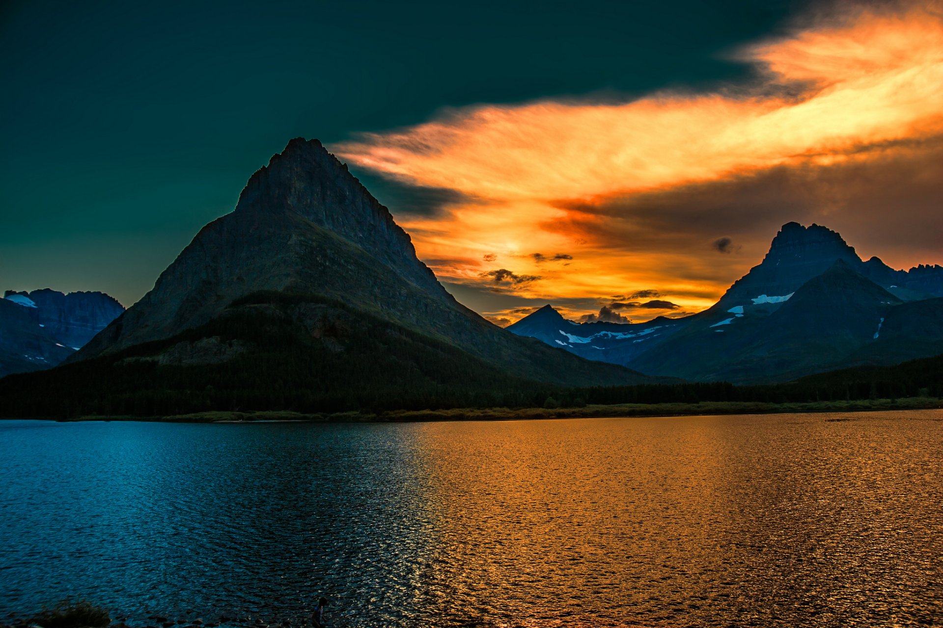 alba glacier national park montana lago swiftcurrent grinnell peak montagna lago mattina parco montana