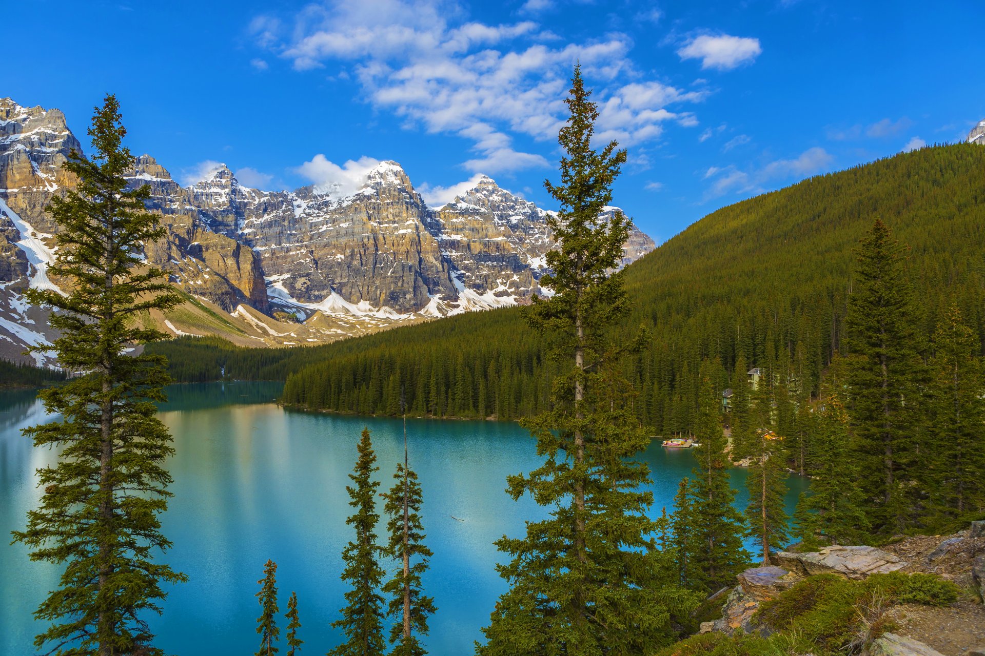 canada moraine lake banff national park alberta lake forest mountain rock tree