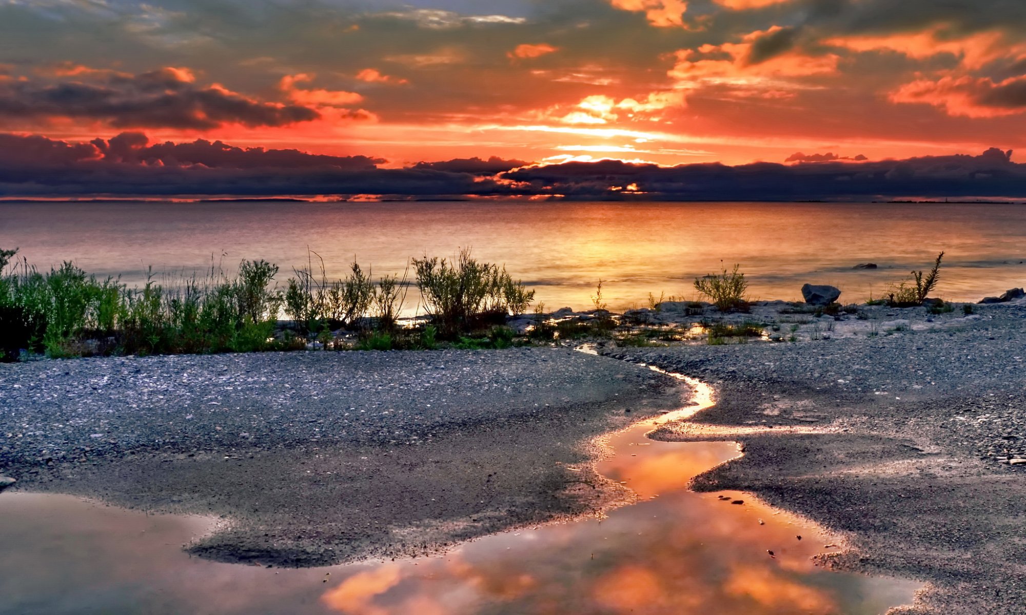 lake sunset clouds glow