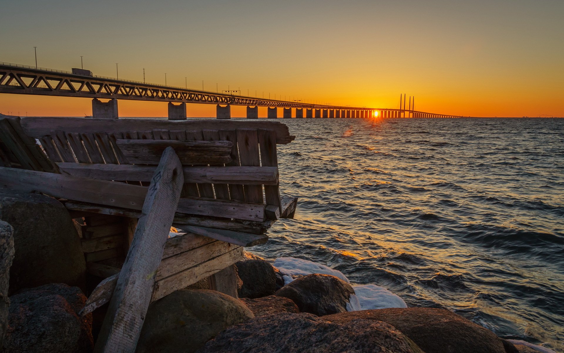 suède scanie bunkeflostrand coucher de soleil pont