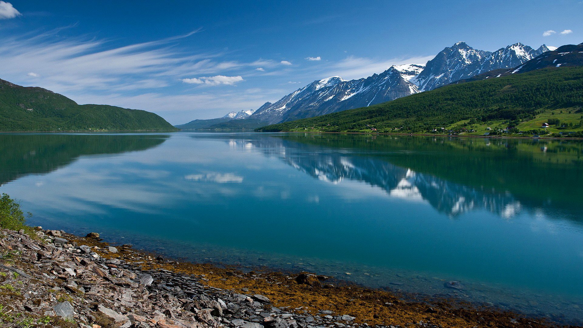 himmel berge schnee see reflexion steine