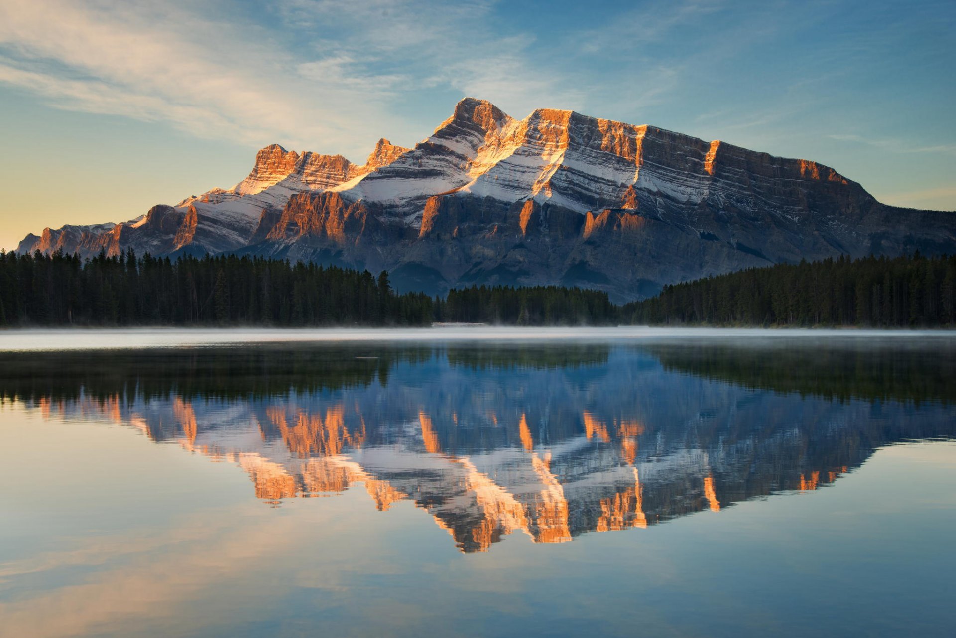 canada lago parco nazionale riflessione rundle due nido montagna foresta natura