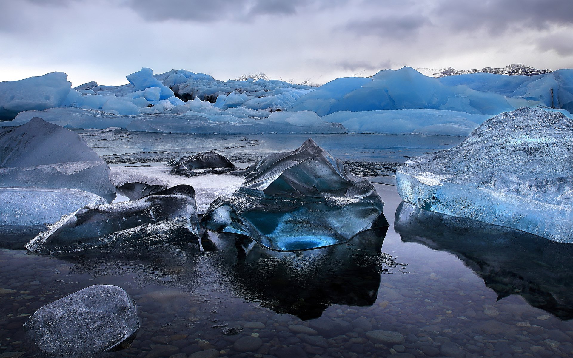 lód islandia jökulsárlón śnieg