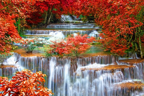 Красочный пейзаж осенний водопад