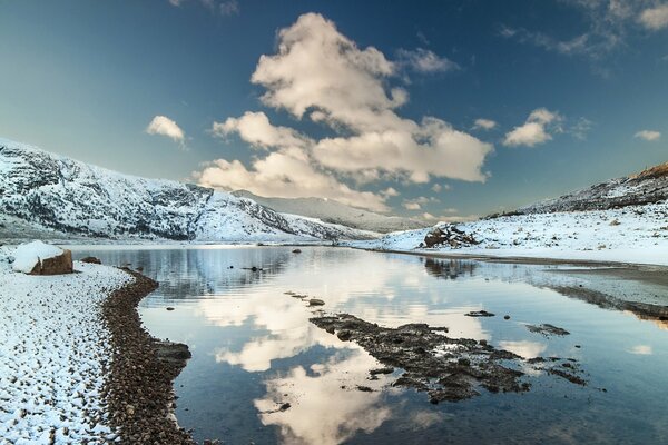 Beautiful mountains with snow and a river