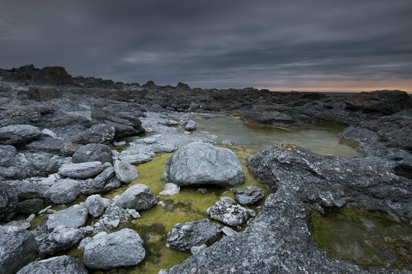 Sea rocks at sunset