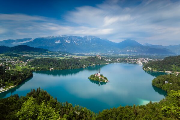 Ein schöner See ist von Wald umgeben