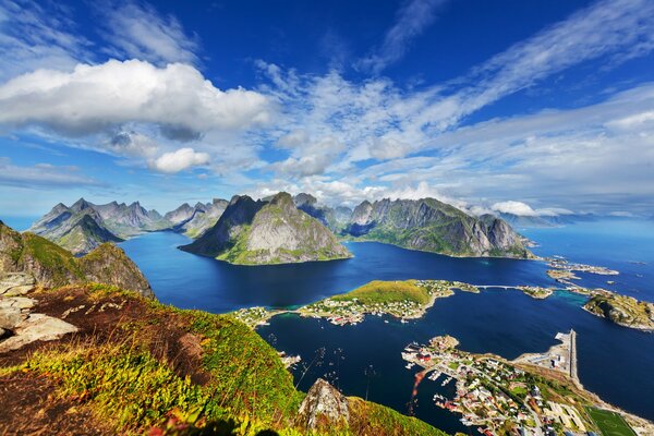 Панорама сверху лофотенских островов в Норвегии