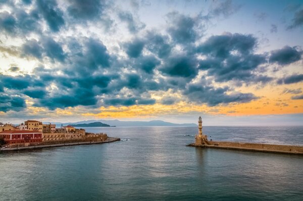 Sunset on the seashore in Greece