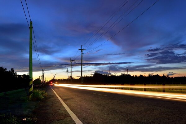 Night road to the trail of light