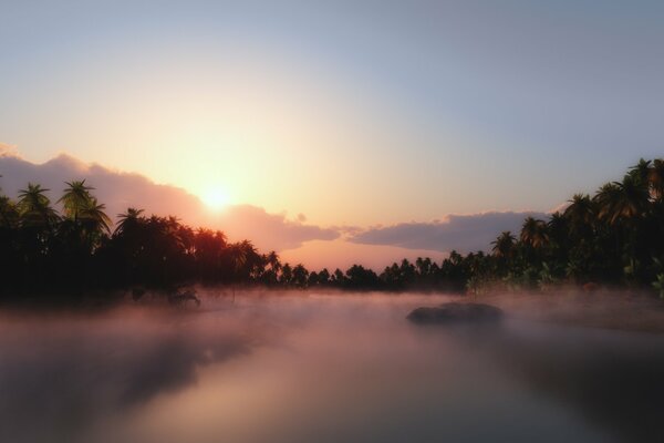 Die Natur. Morgennebel über dem Fluss