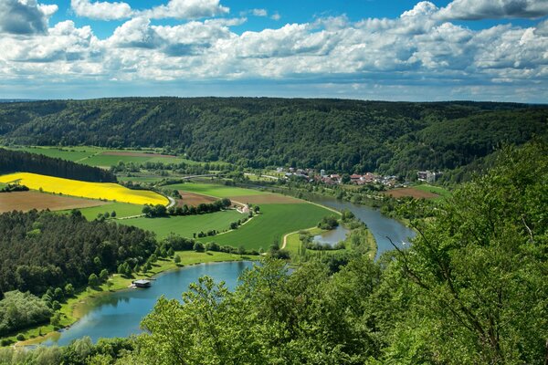 Panorama of forests rivers and fields