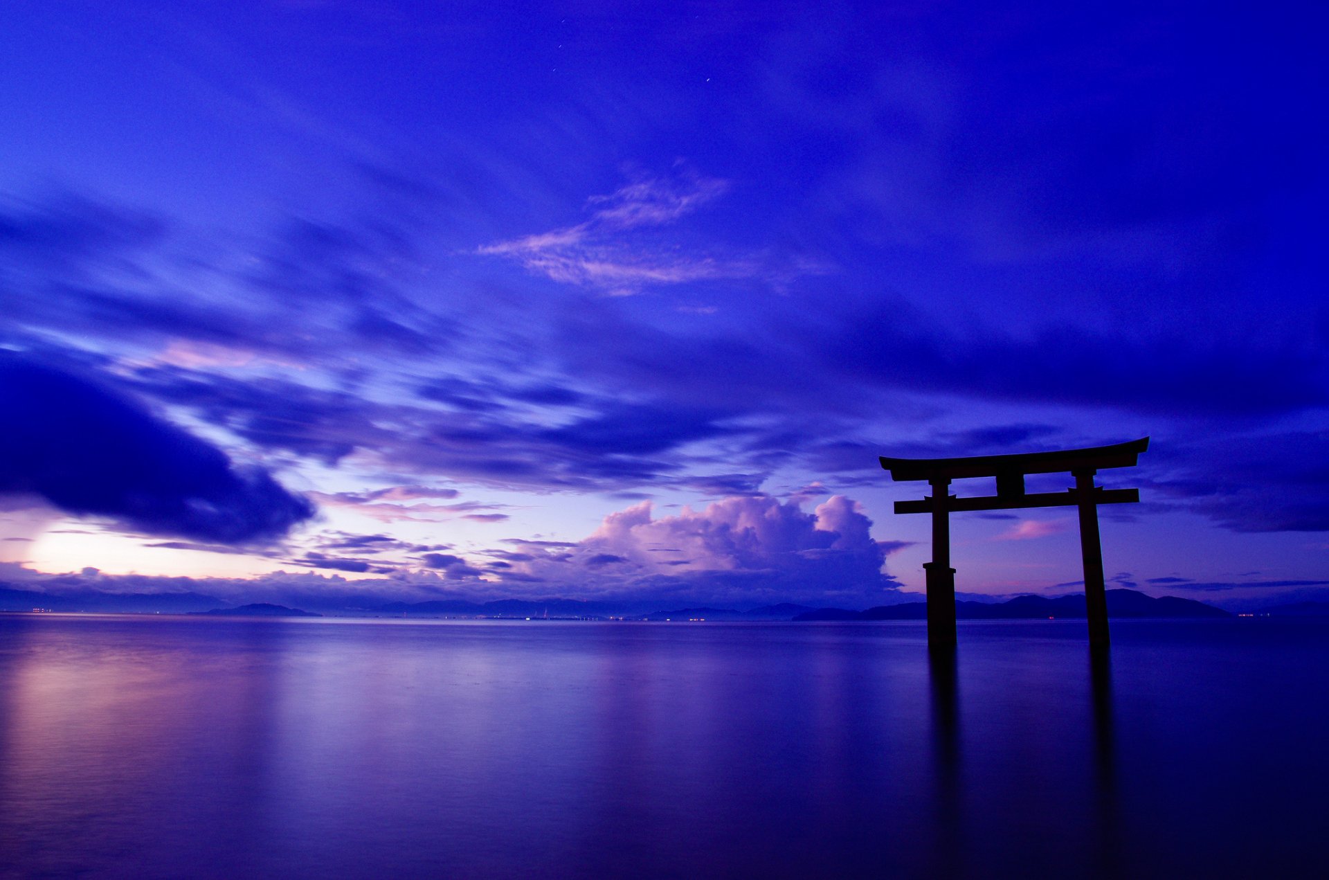 japan ozean himmel wolken tor torii landschaft