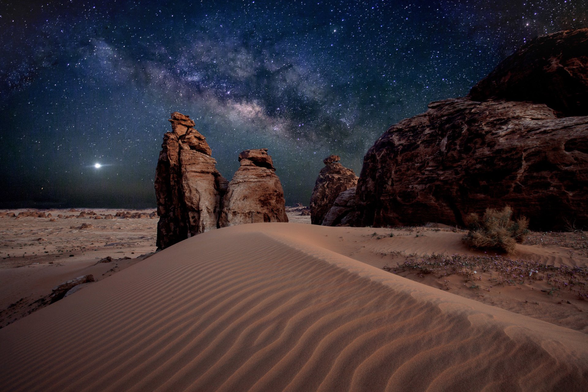 milky way star desert stones sand