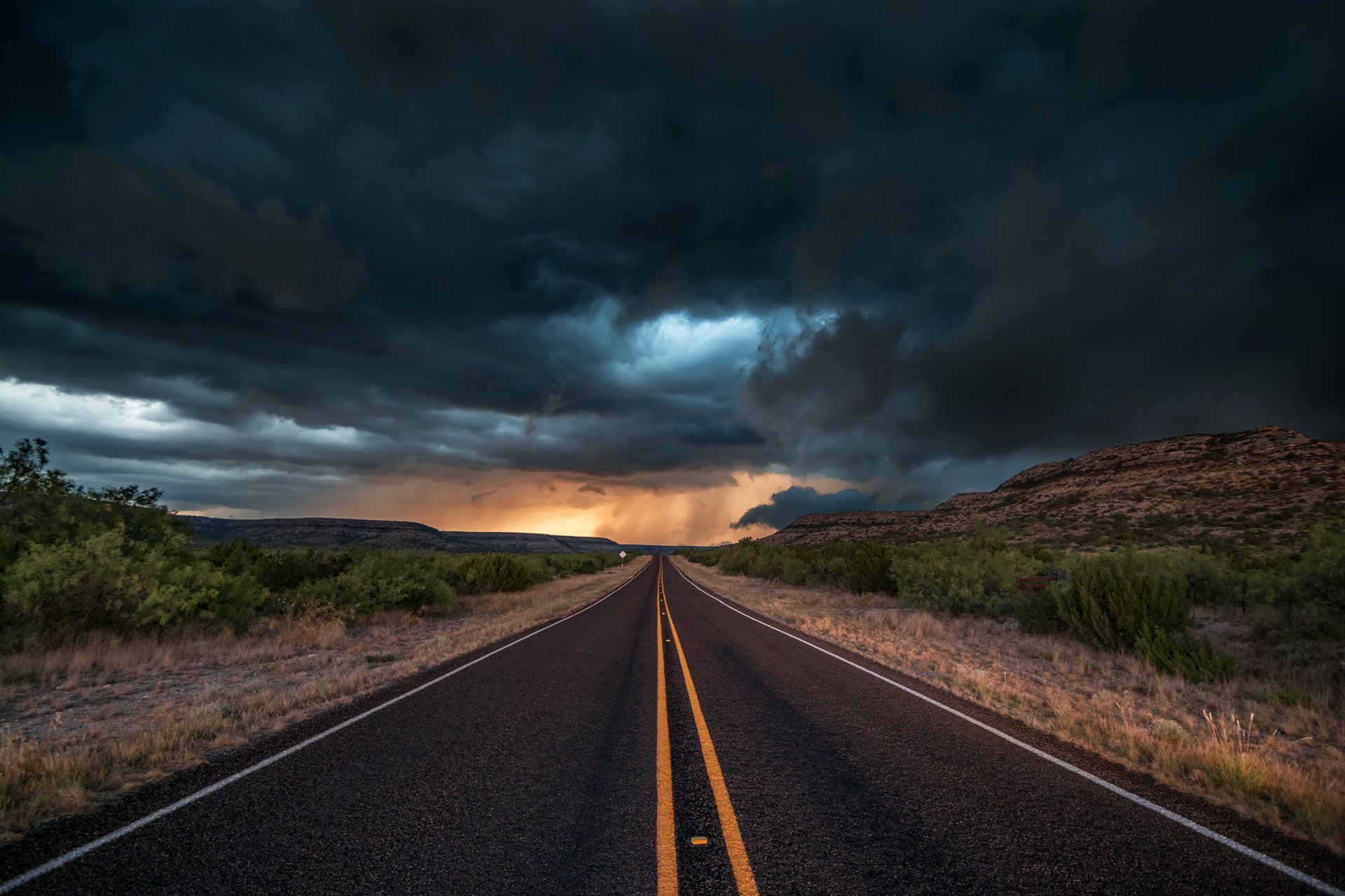 états-unis texas route asphalte soirée nuages nuages tempête nature