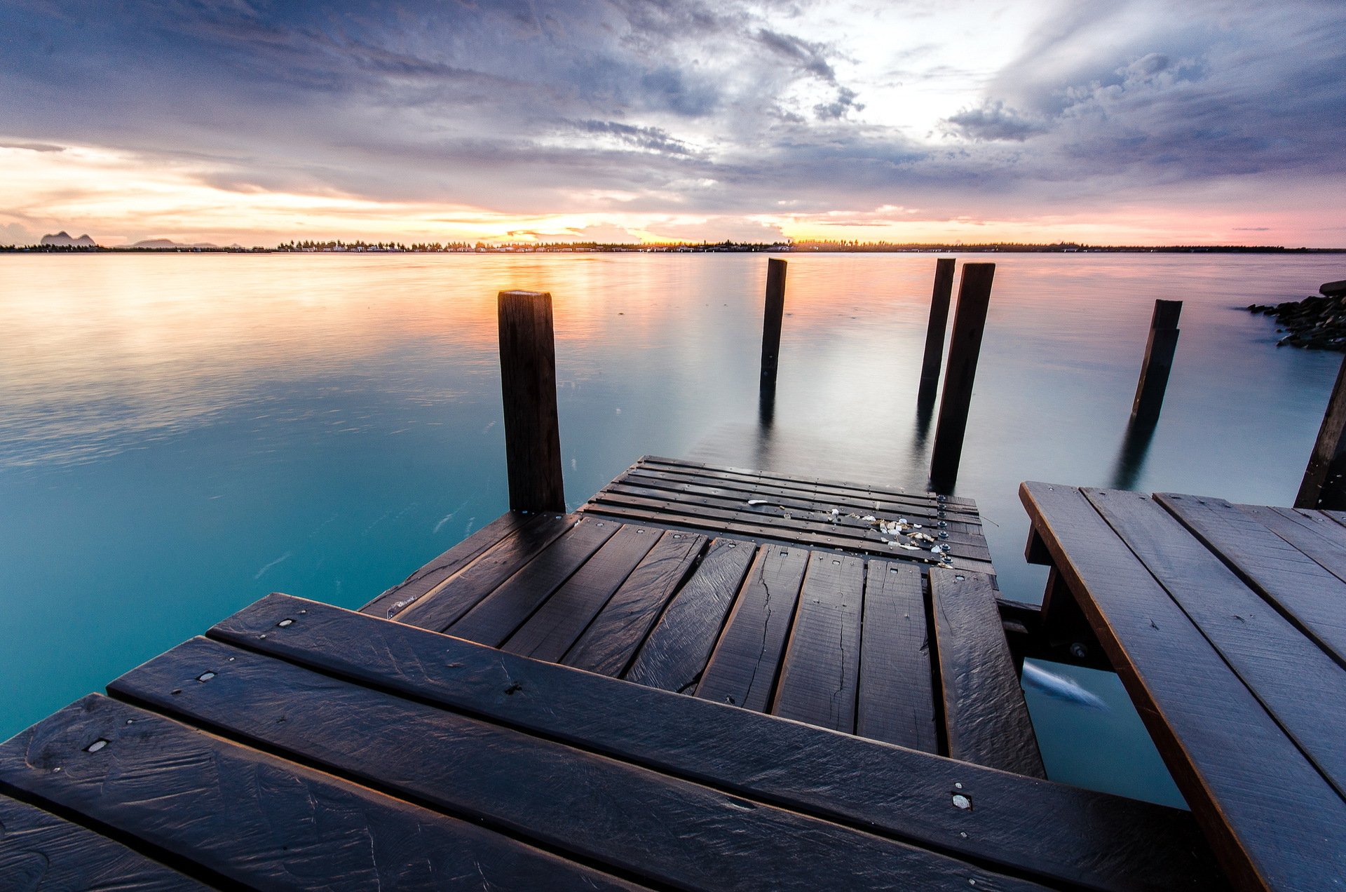 tramonto lago ponte paesaggio