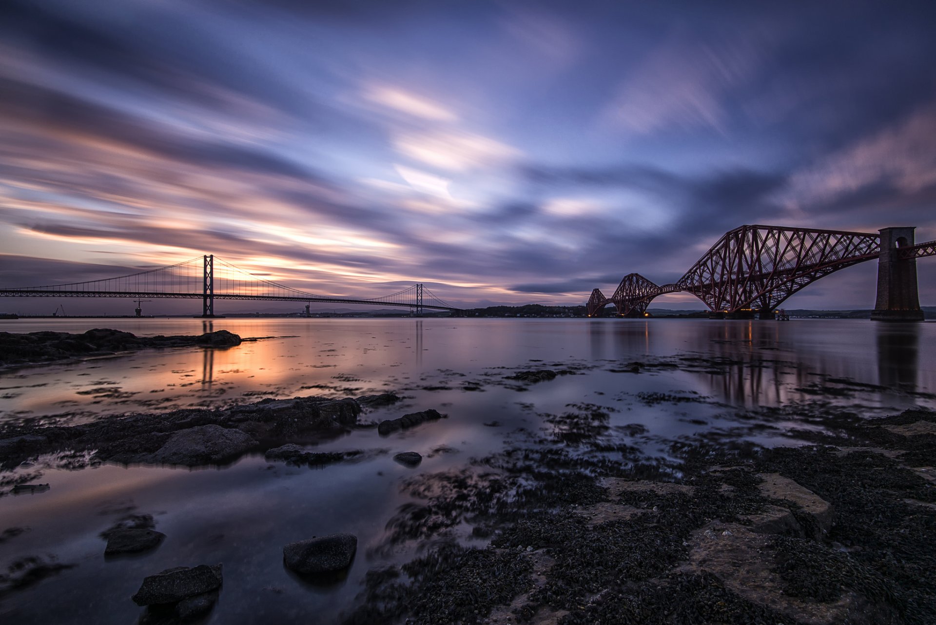 reino unido escocia fort bridge río puente noche cielo nubes