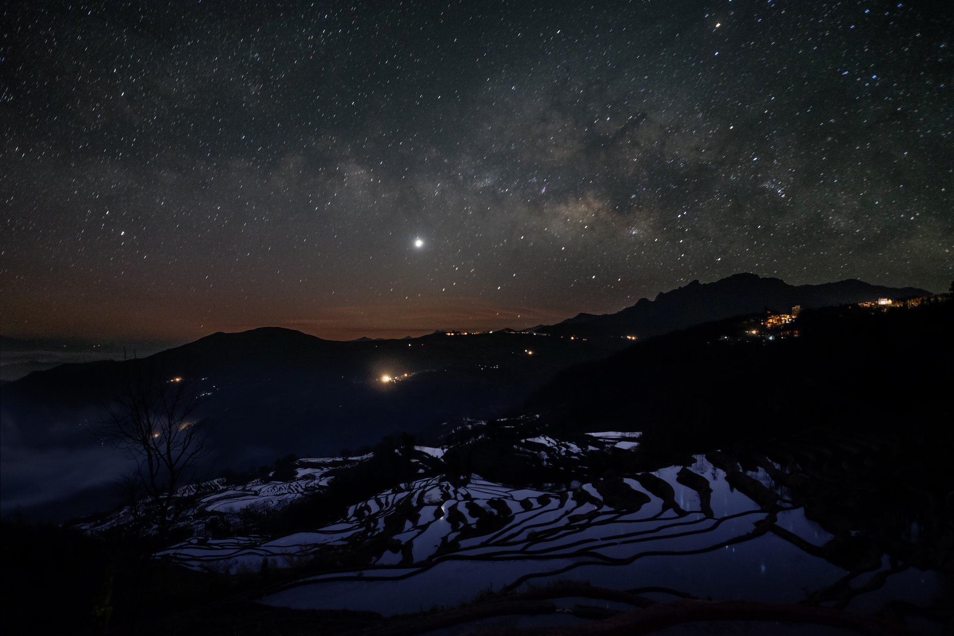 landschaft himmel sterne nacht berge licht