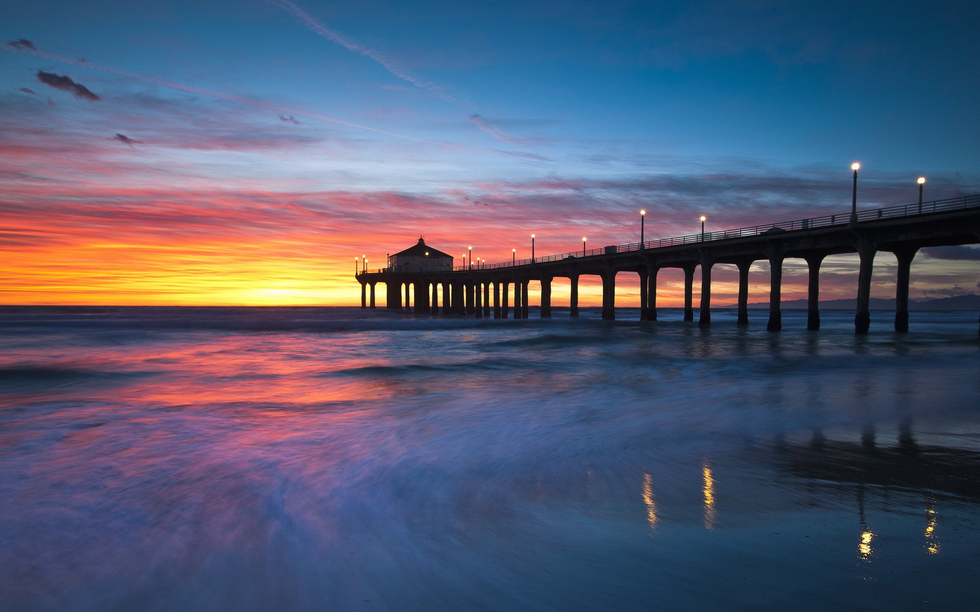 stati uniti california manhattan beach sezione sabbia tramonto ponte paesaggio