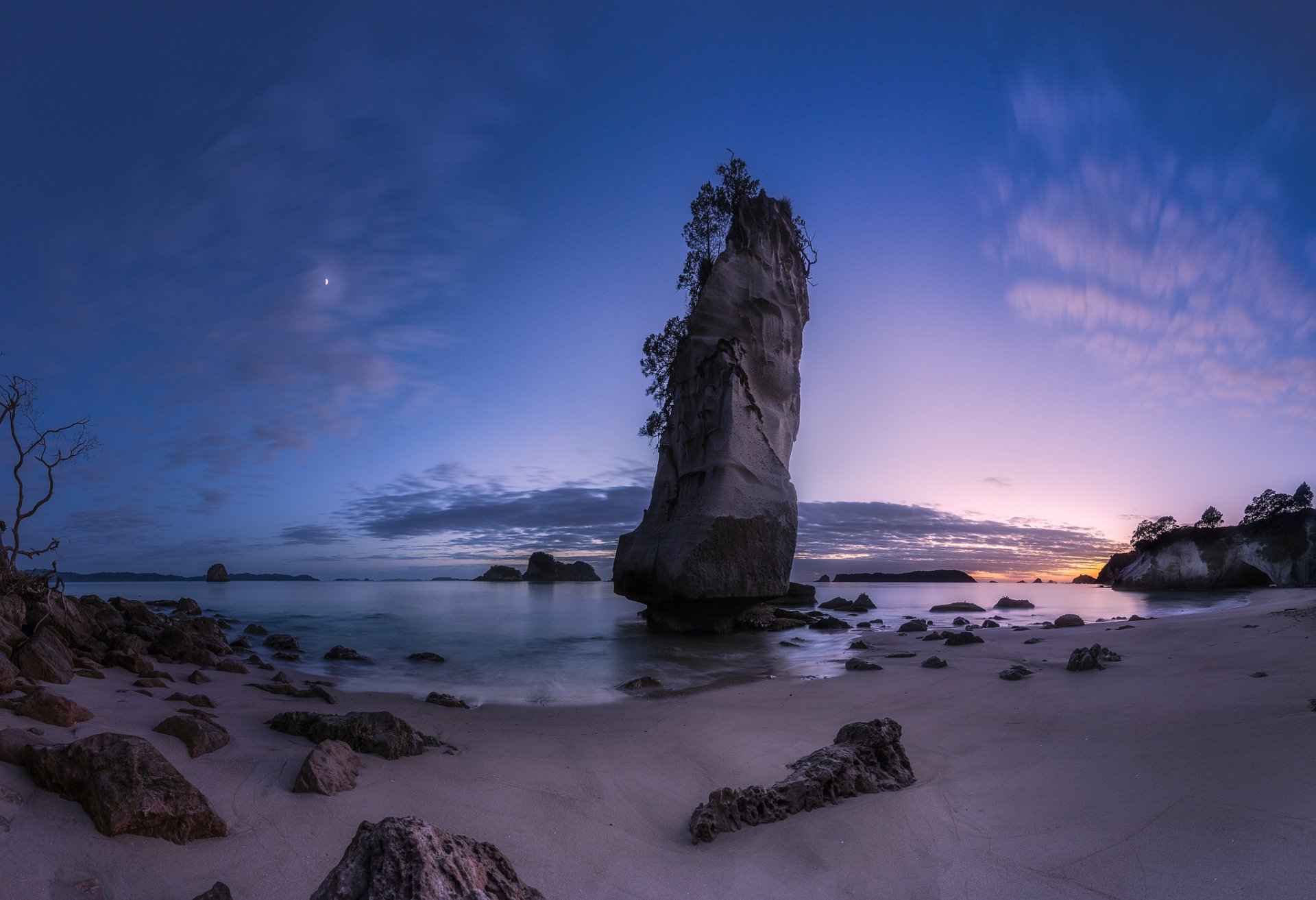 cattedrale di cove hahey paesaggio roccia spiaggia rocce oceano crepuscolo alba