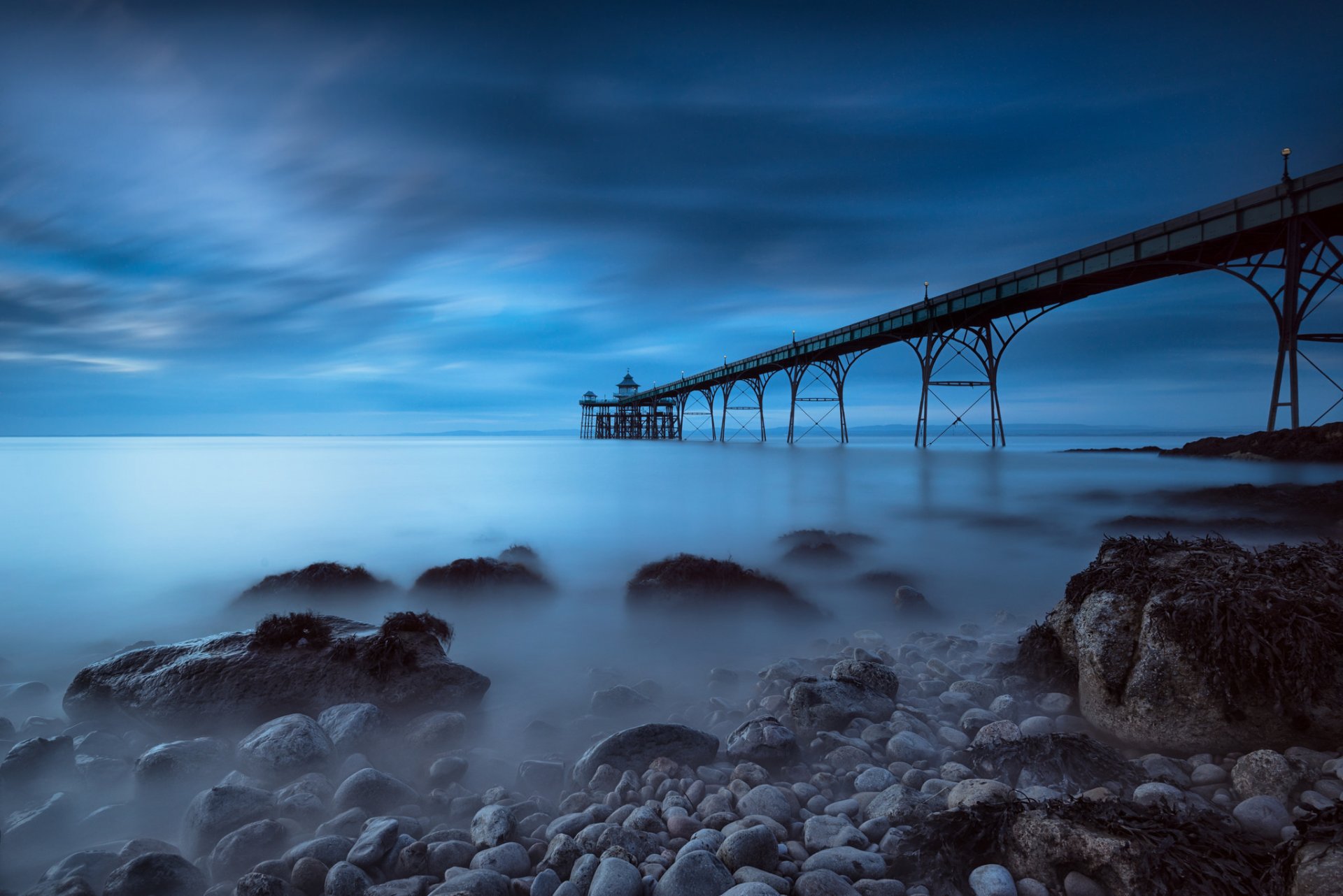 evening night sea pier exposure stone