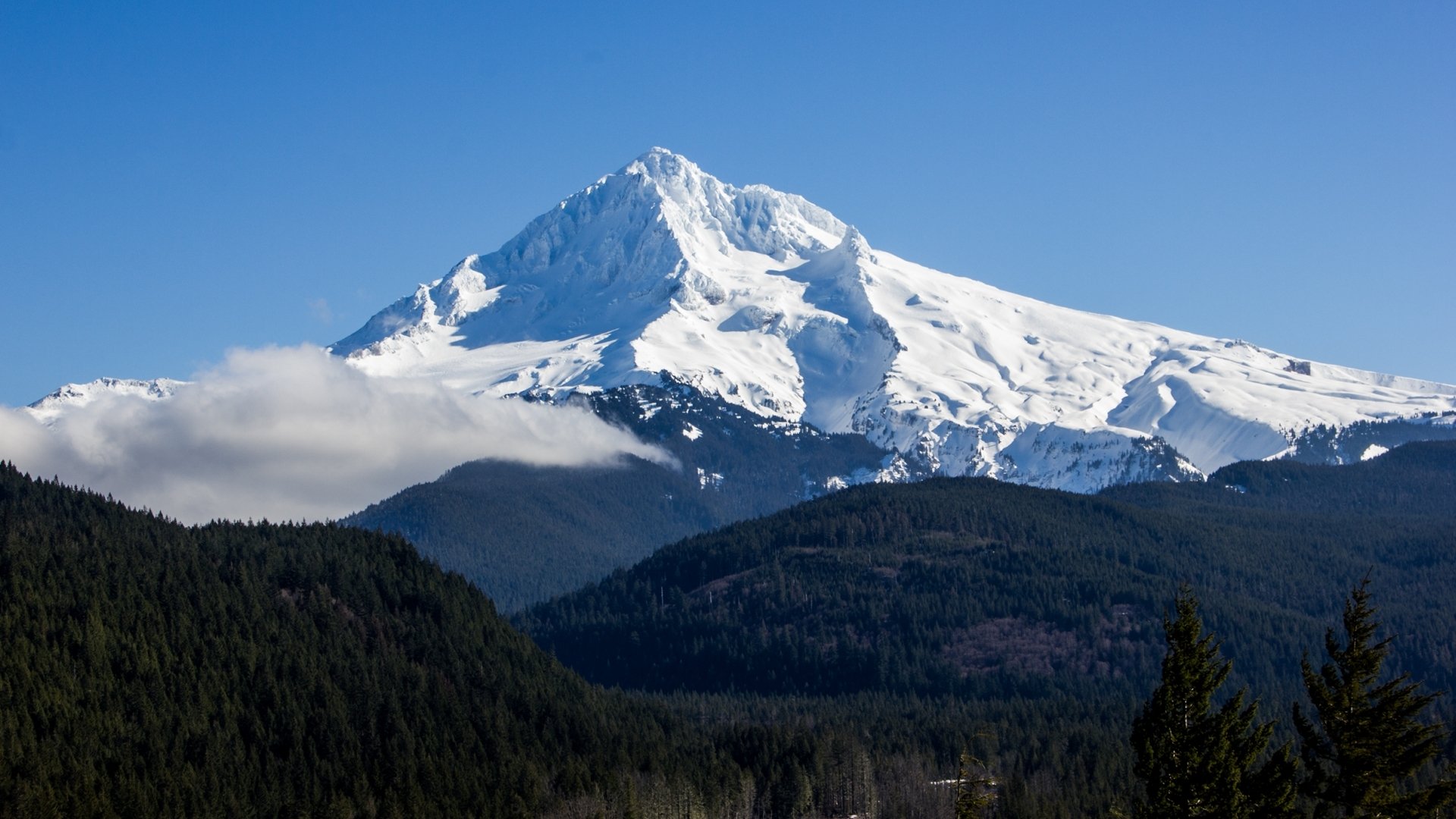 krajobraz niebo błękit śnieg góra szczyt wulkan mount hood ameryka północna las mgła mgła