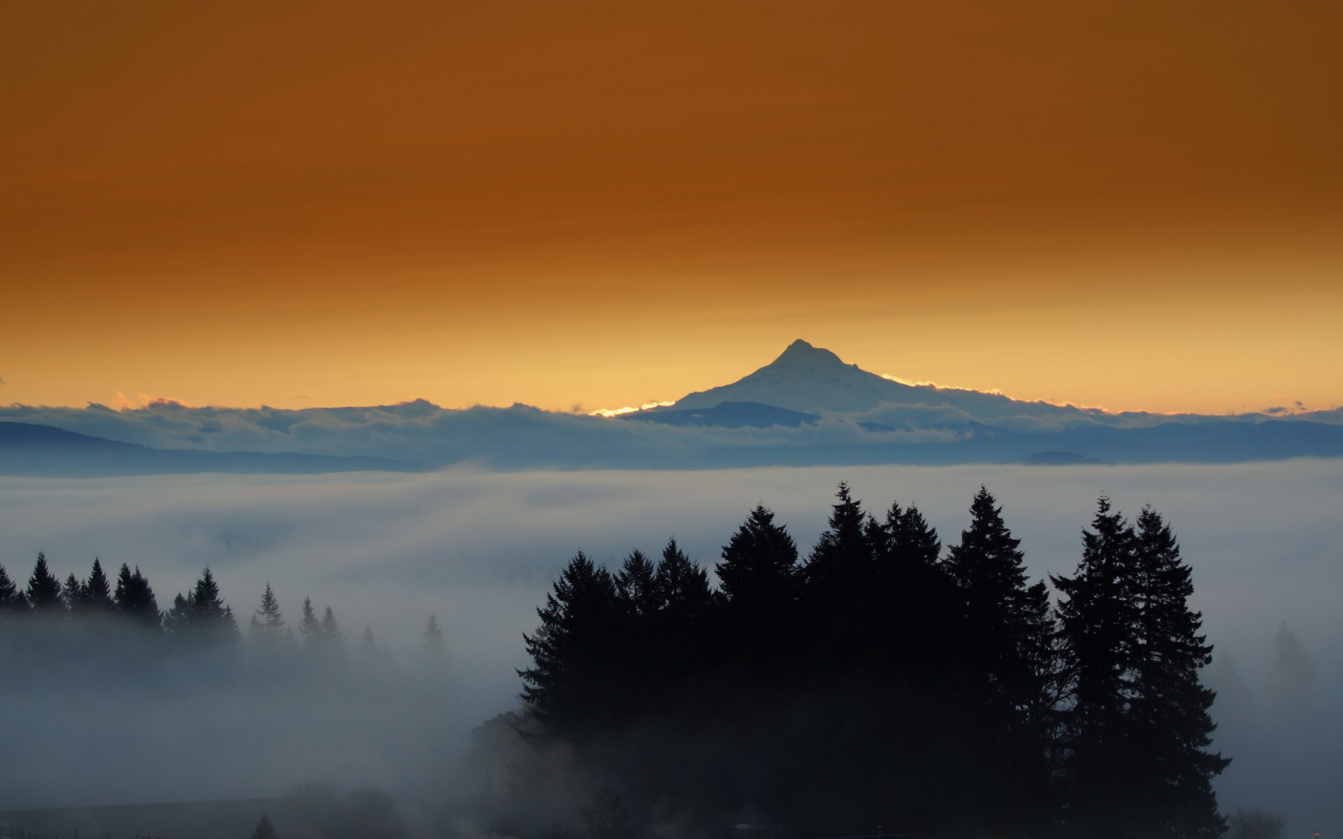 niebla puesta de sol paisaje