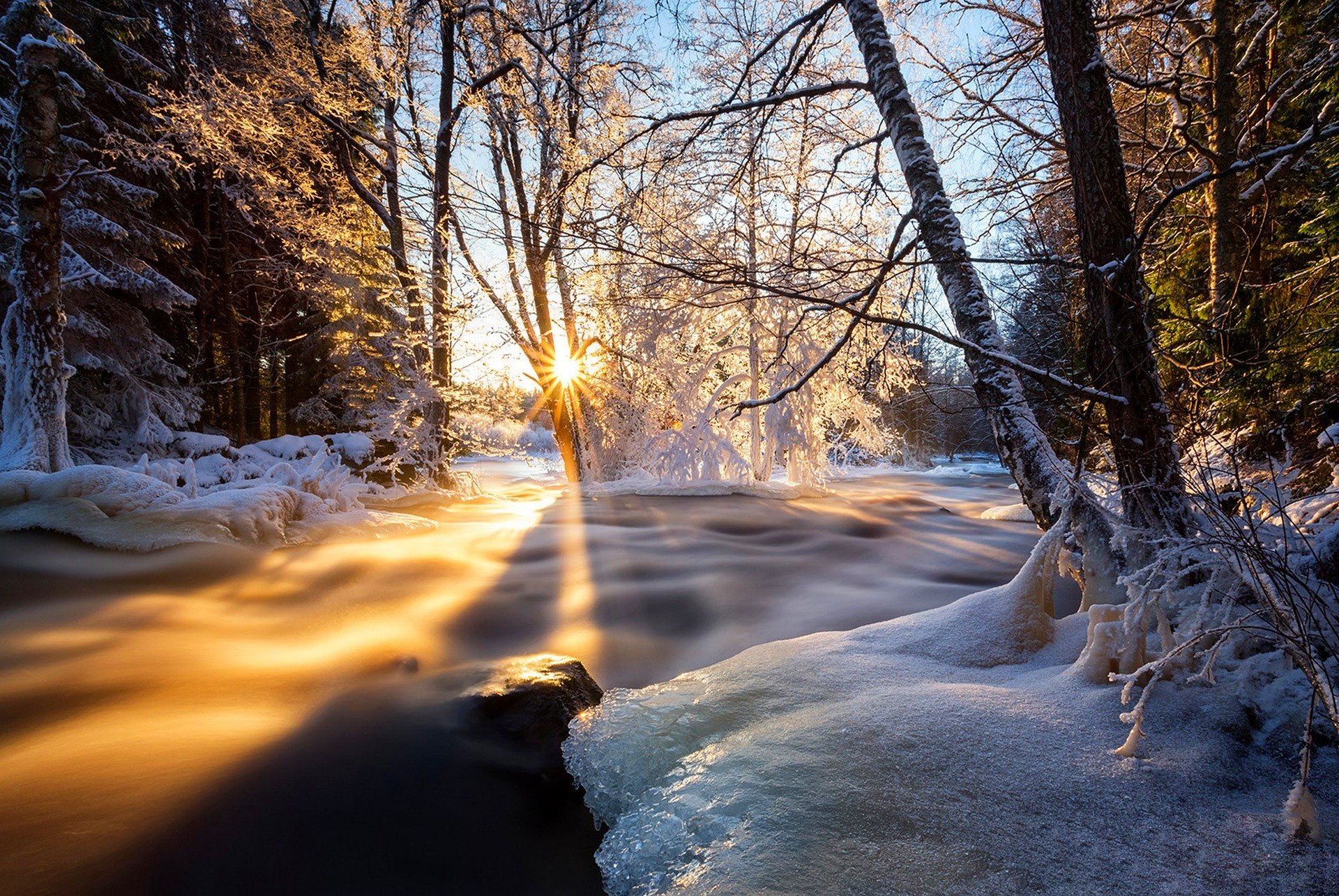 natura hdr krajobraz sezon zima zobacz kolory śnieg lód chmury niebo zachód drzewo drzewa rzeka zima widok kolor rzeka