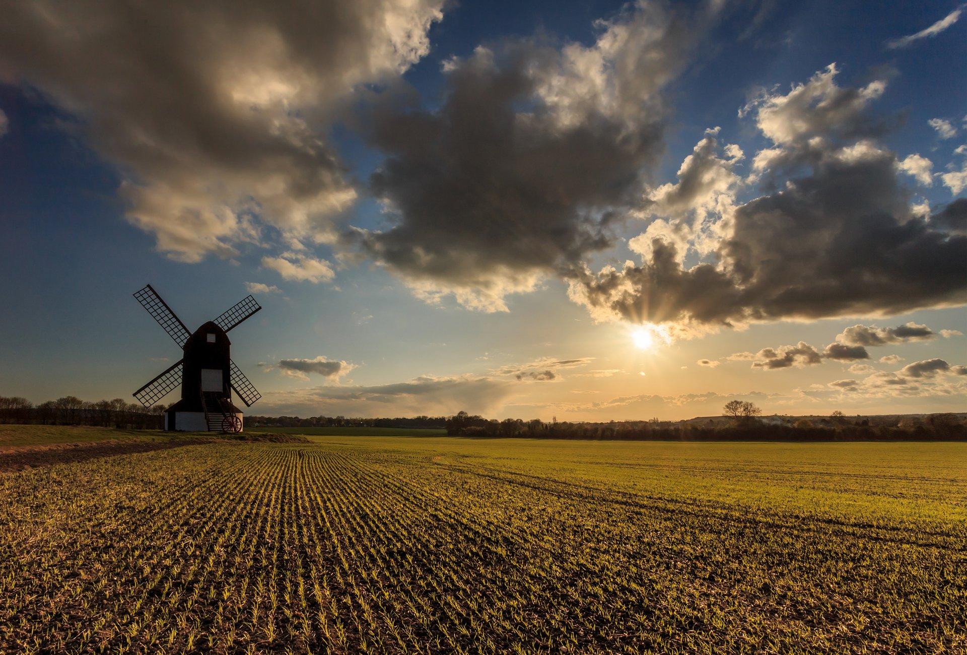 mühle feld sonne wolken wolken