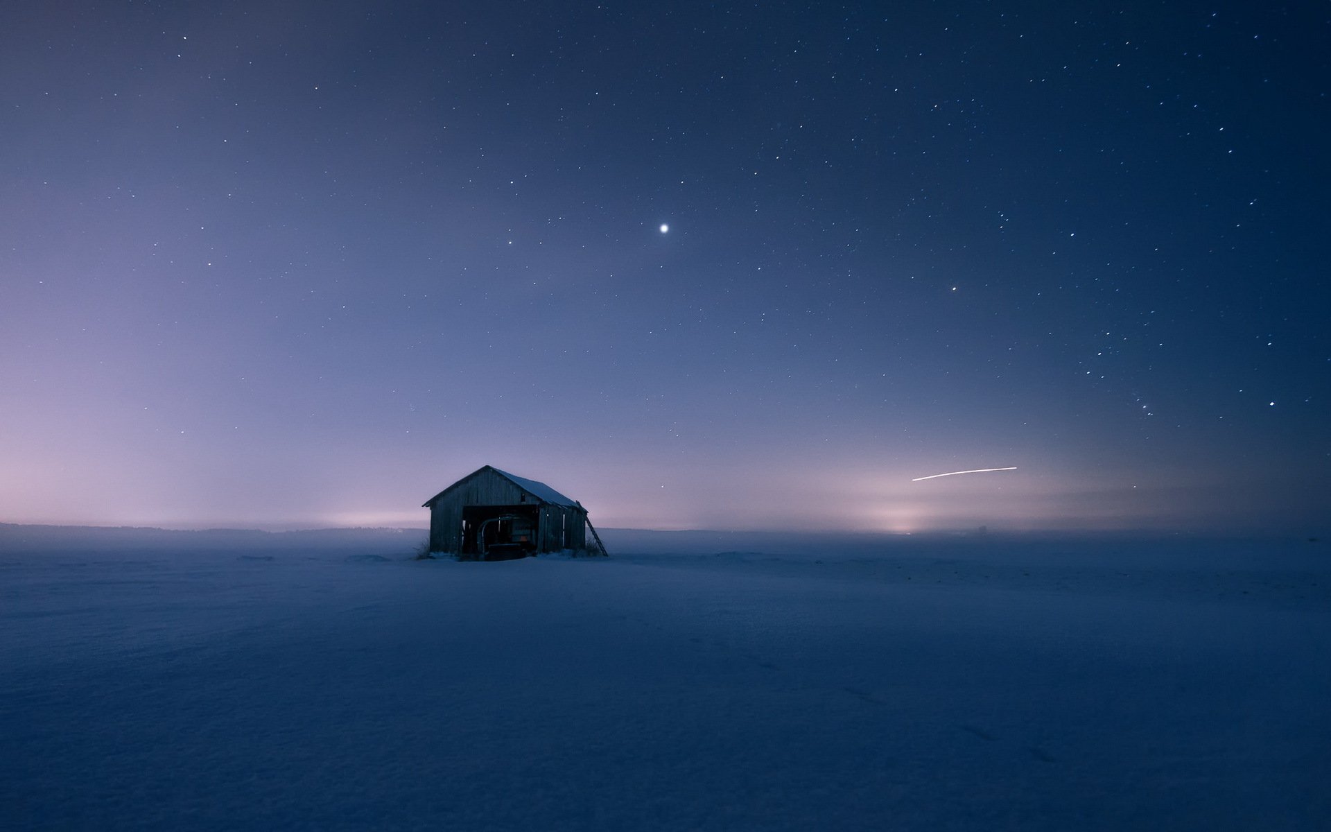 the field snow house night