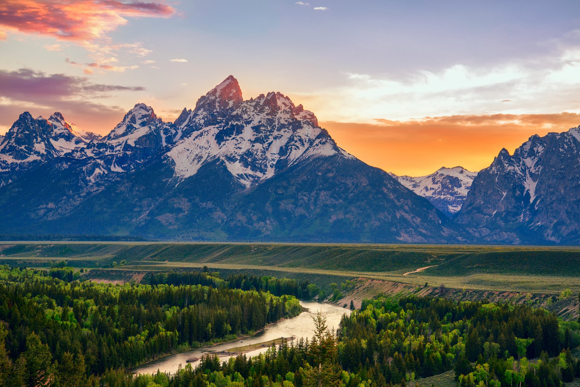 united states wyoming national park grand-titon overlook snake river river mountain summer